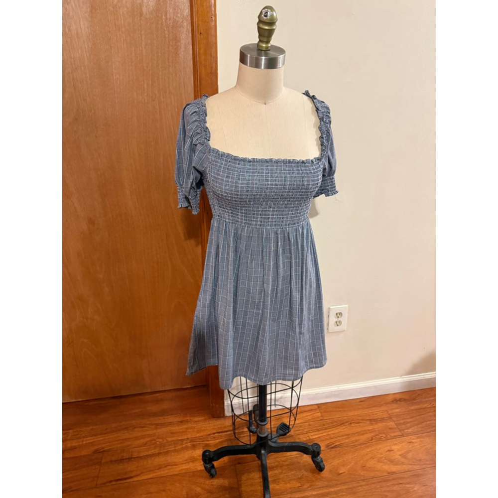 Women's Hill House Blue Plaid Smocked Mini Dress XS